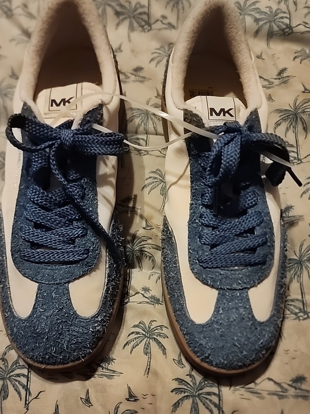 Michael Kors Blue and White Textured Suede Lace-Up Sneakers